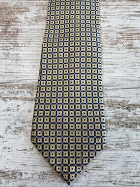 Chaps Blue Gold Geometric Silk Tie Mens 58x3.5 Designer Necktie